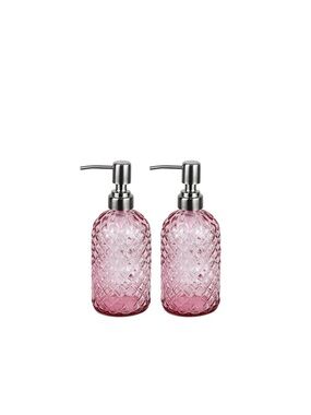 2 Pack Pink Glass Pump Dispenser Kitchen Bathroom